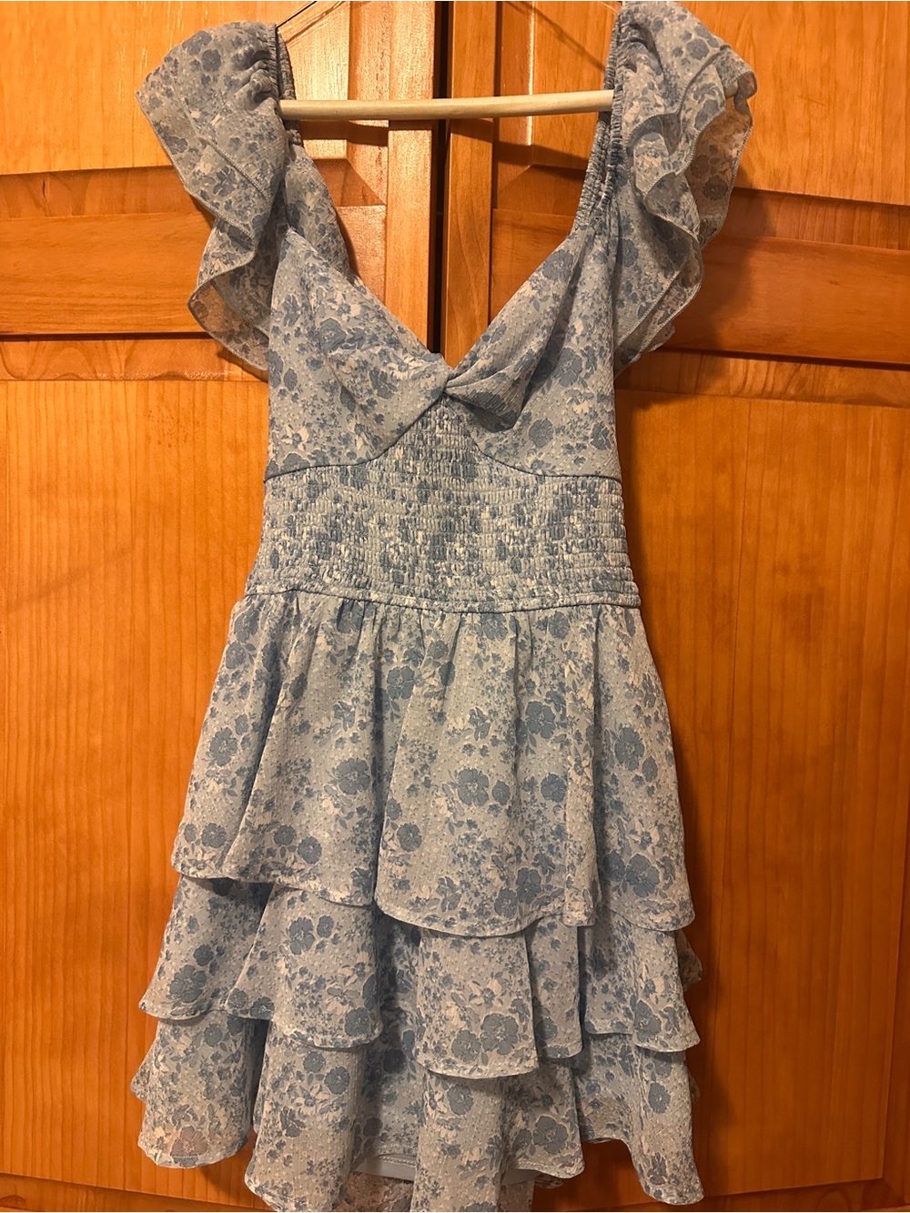 Altar'd State Light Blue Floral Ruffle Tiered Mini Dress NWT S